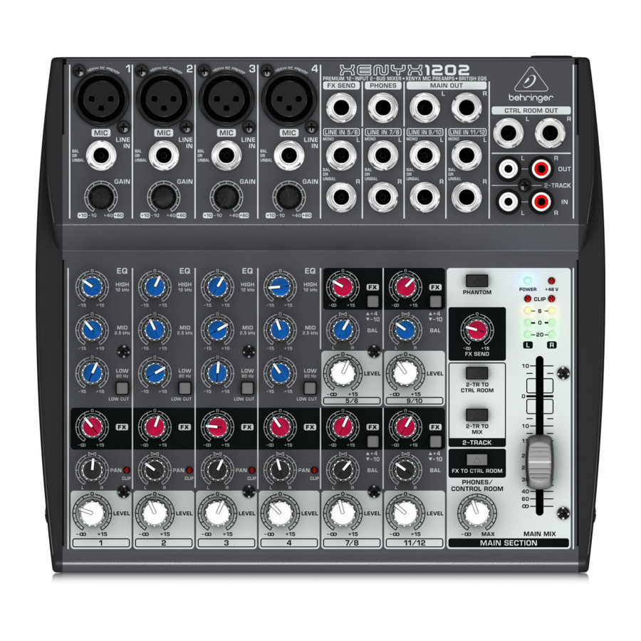 Behringer Xenyx Premium Input Bus Mixer Manual Manualslib