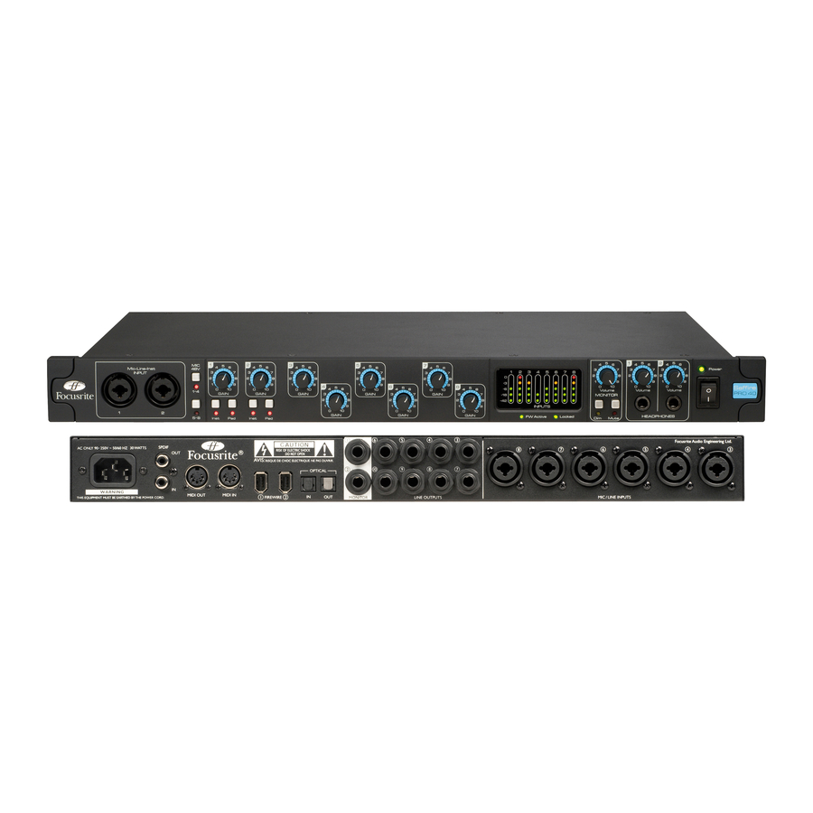 Focusrite Saffire PRO 40 Multi Channel FireWire Interface Manual ManualsLib