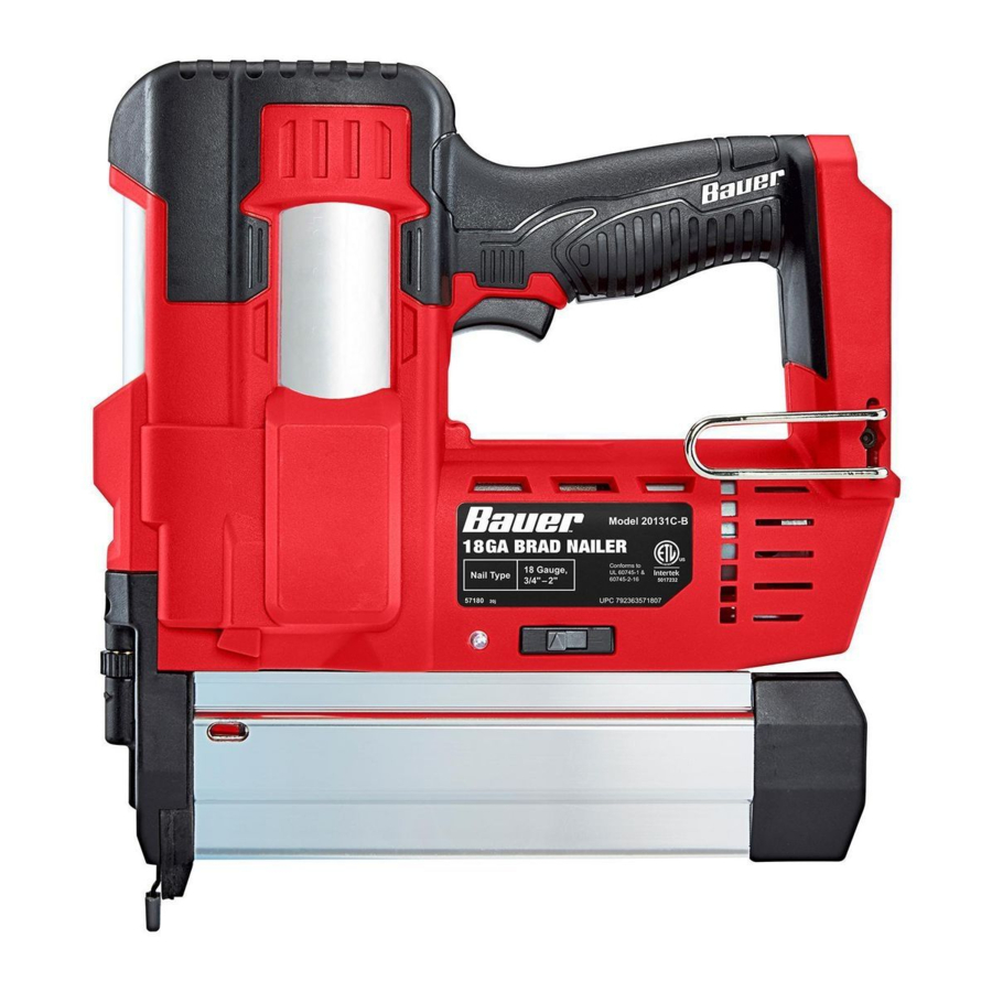 Bauer 20131CB, 57180 20V Cordless 18 Gauge Brad Nailer Manual
