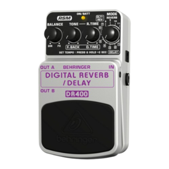 Behringer DIGITAL REVERB/DELAY DR400 Quick Manual