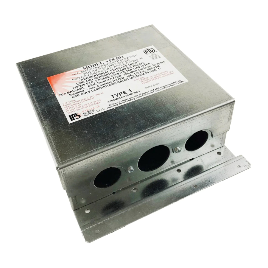 Parallax Power Supply ATS 501 Series - Automatic Line/Generator Switch Manual