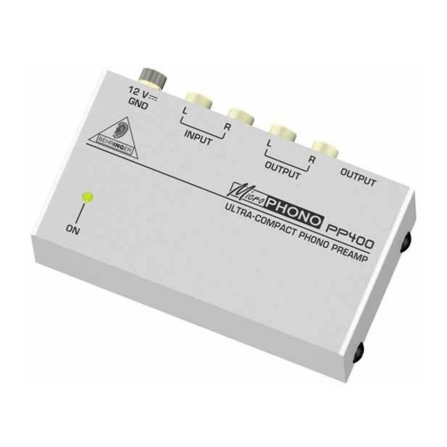 Behringer MICROPHONO PP400 - Preamplifier Manual