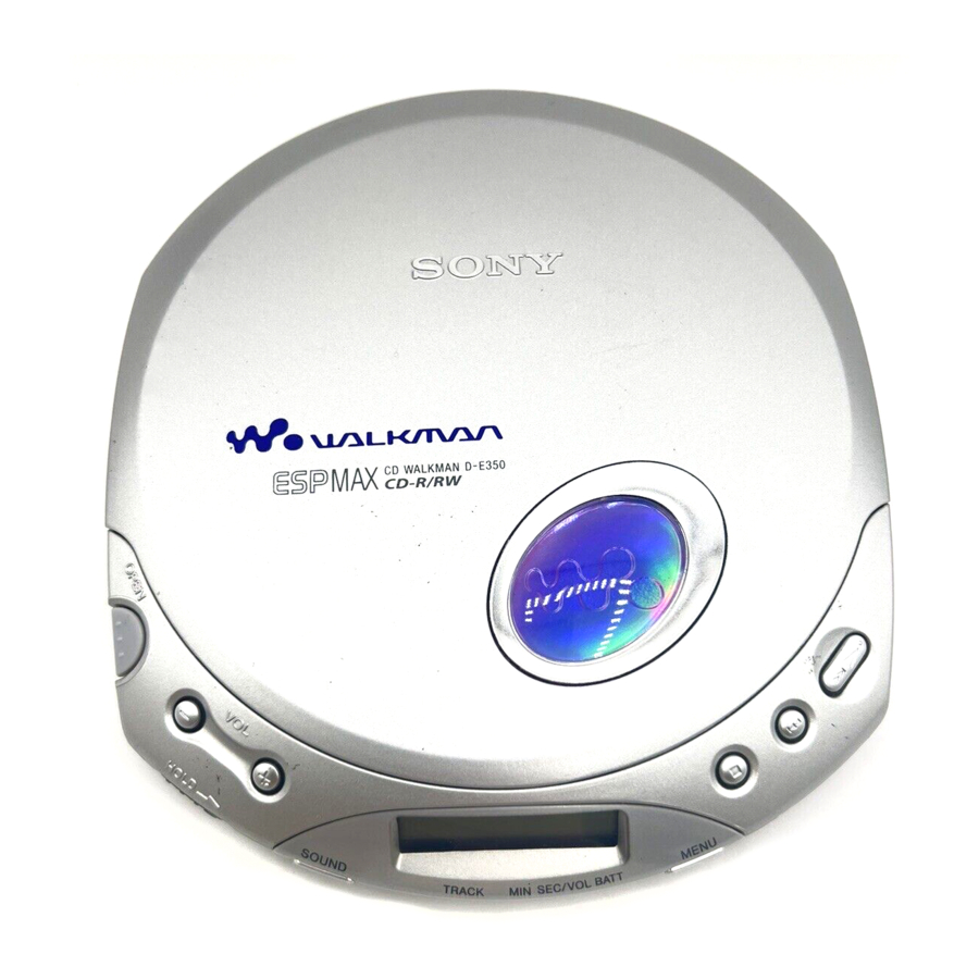 Sony Walkman D-E350, D-E351 - Portable CD Player Manual