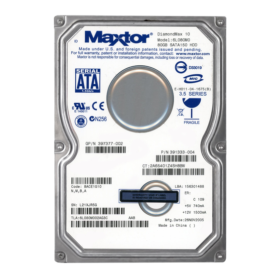 Maxtor DiamondMax10 80 Installation And Use Manual