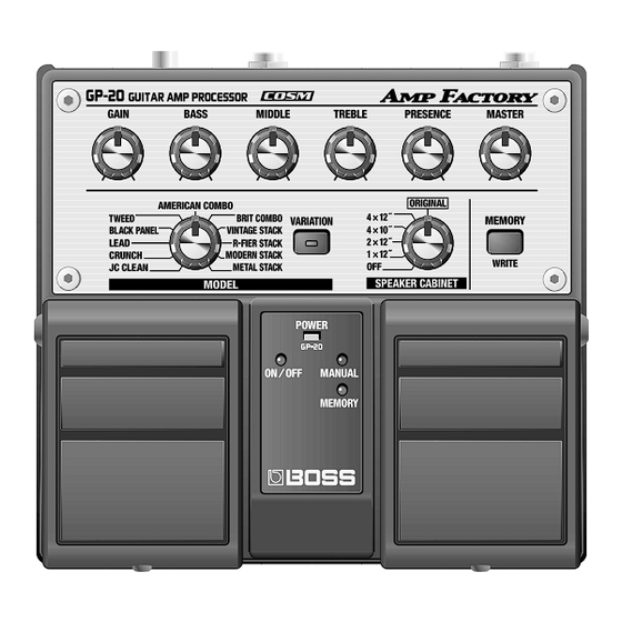 Boss AMP FACTORY GP-20 Owner's Manual