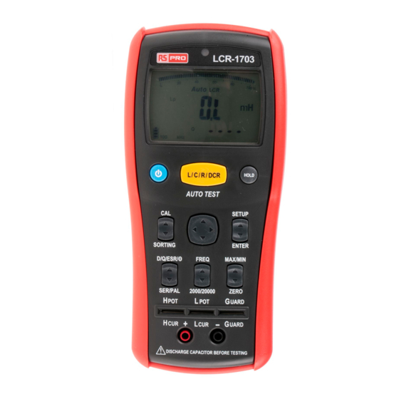 User Manuals: RS Pro LCR 1701 Handheld Meter