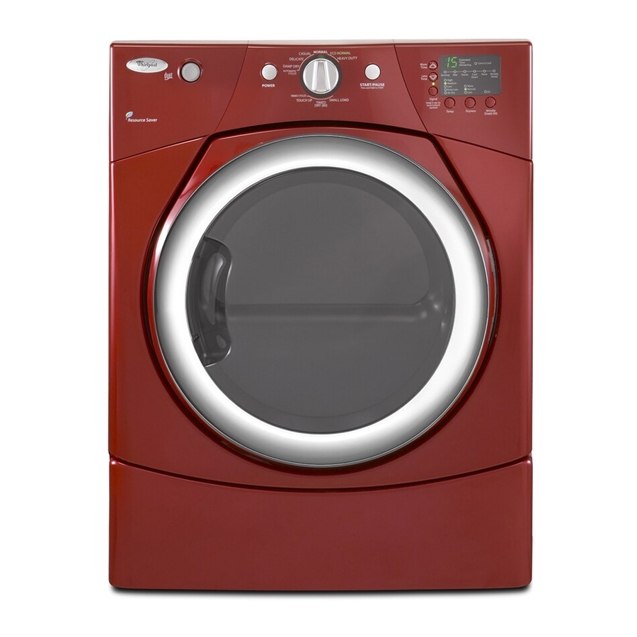 Whirlpool WED9250WR - Duet Cranberry - Electric Dryer Manuals