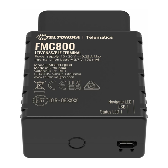 Teltonika FMC800 First Start-Up Quick Start Manual