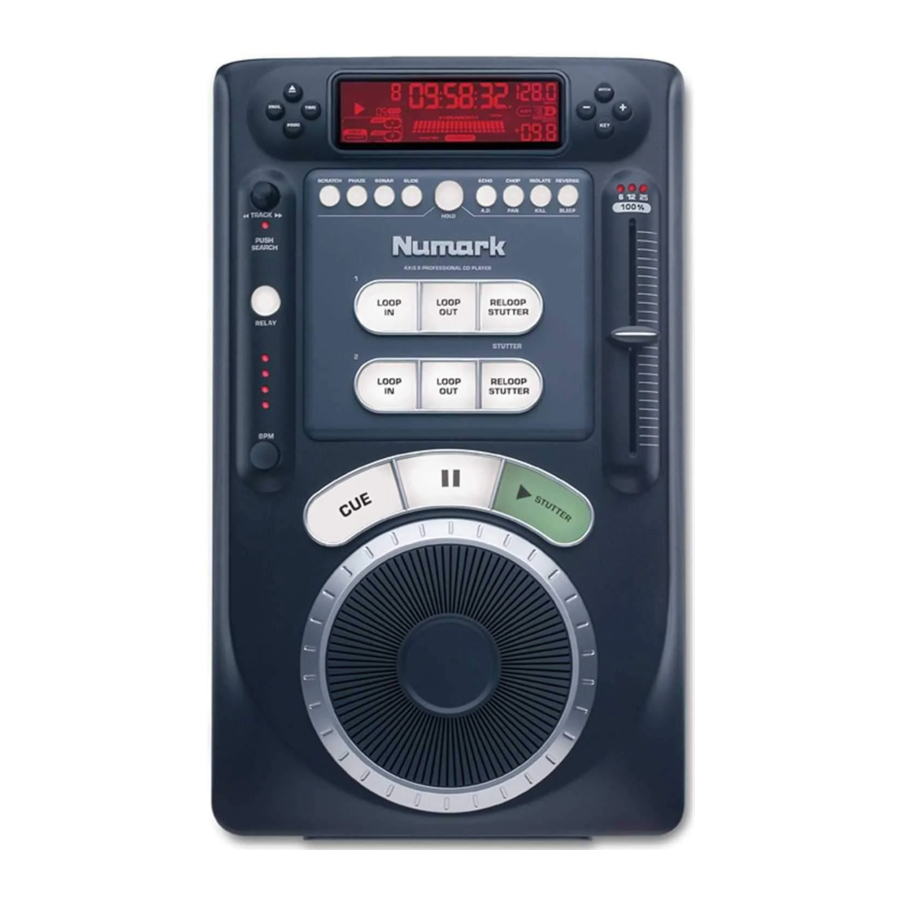 Numark Axis 8, 9 - Tabletop CD Player Manual
