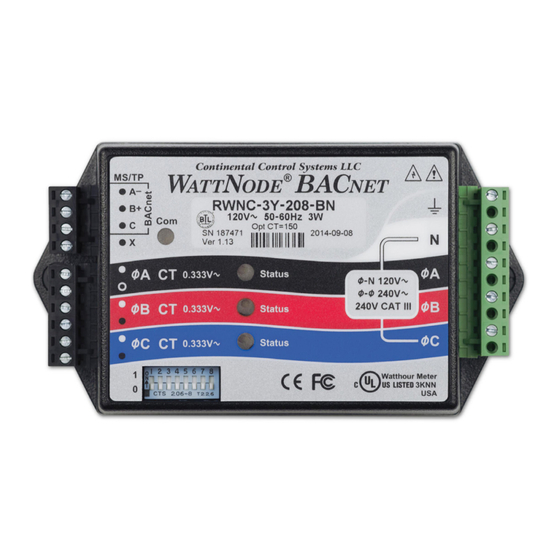 CONTINENTAL CONTROL SYSTEMS WattNode BACnet WNC-3Y-208-BN Manuals