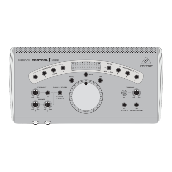 Behringer XENYX CONTROL1USB Quick Start Manual