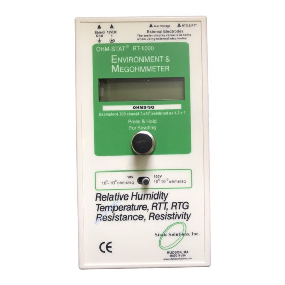 Static Solutions OHM-STAT RT-1000 Owners Manual – Operation Manual