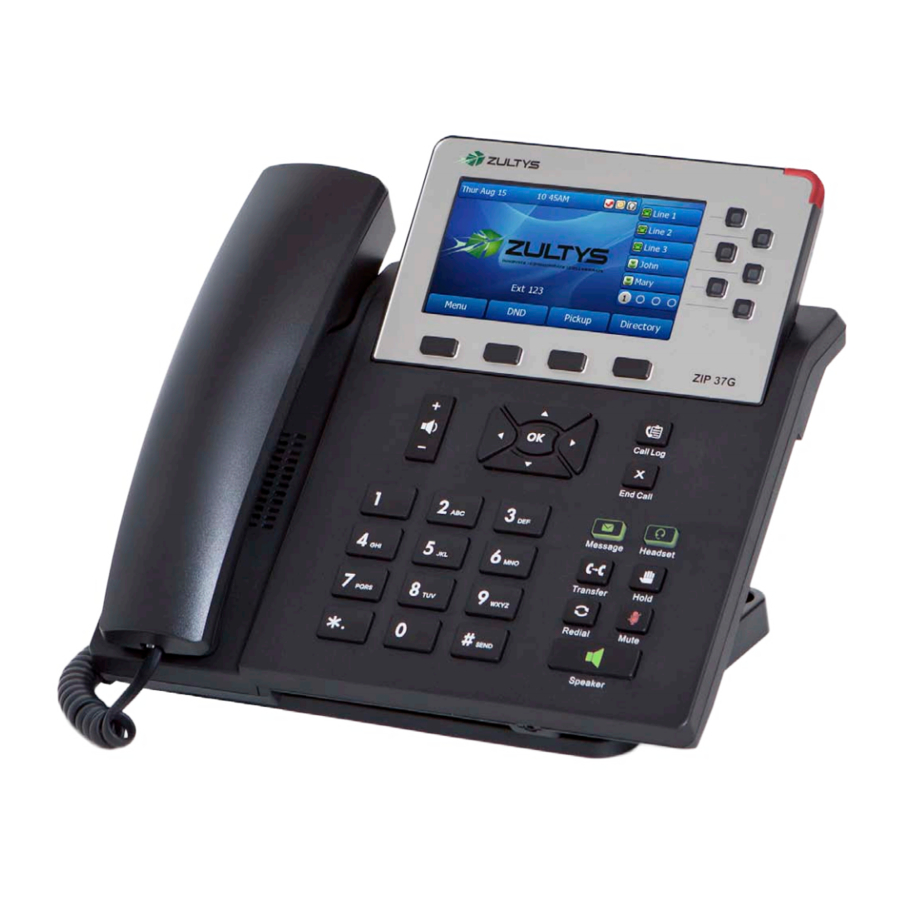 Zultys ZIP 37G - Business Phone Quick Reference Guide