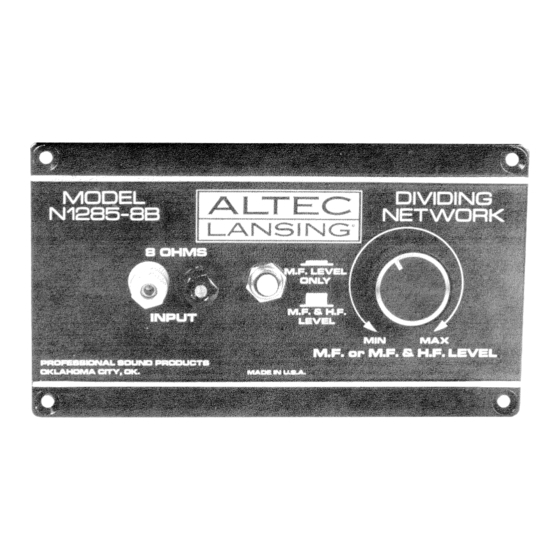 ALTEC LANSING N1285-8B CROSSOVER NETWORK MANUAL Pdf Download | ManualsLib