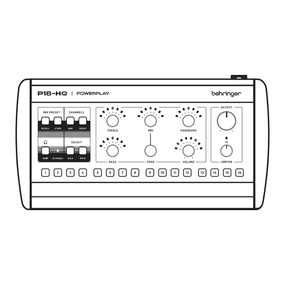 Behringer POWERPLAY P16-HQ Quick Start Manual