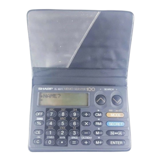 User Manuals: Sharp Memo Master 100 Organizer
