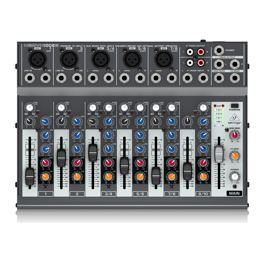 Behringer XENYX 1002B Quick Start Manual