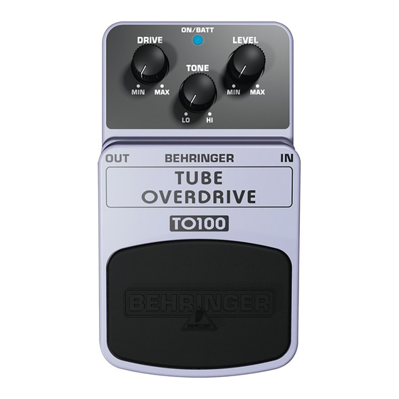 Behringer TUBE OVERDRIVE TO100 Manual