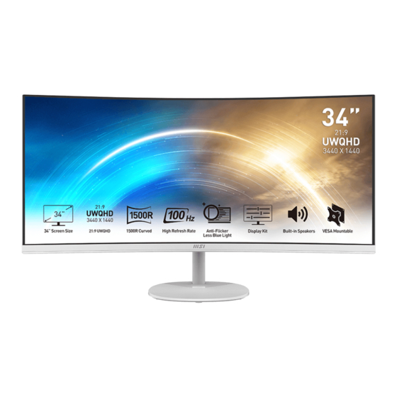 MSI PRO MP341CQ 34 inch Monitor Manuals