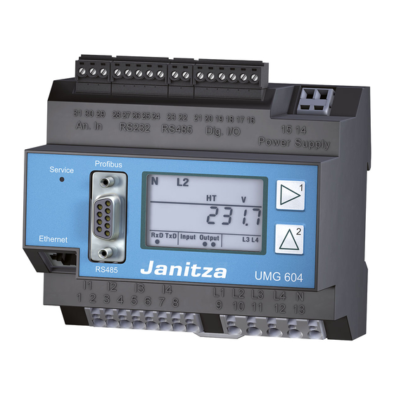 janitza UMG 604 Quick Manual