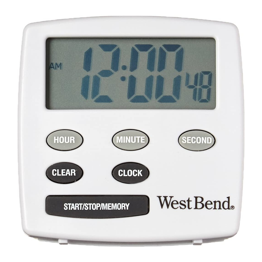 WEST BEND ELECTRONIC TIMER/CLOCK INSTRUCTION MANUAL Pdf Download