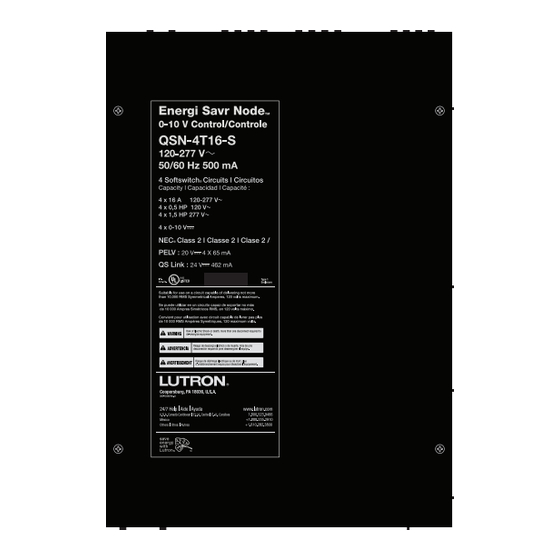 Lutron Electronics Energi Savr Node SoftSwitch QSN-4T16-S Installation Manual
