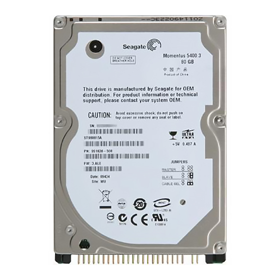 Seagate ST9100828AB - Momentus 5400.3 Blade Server 100 GB Hard Drive Product Manual