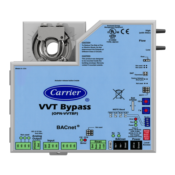 Carrier VVT Bypass Installation And Startup Manual