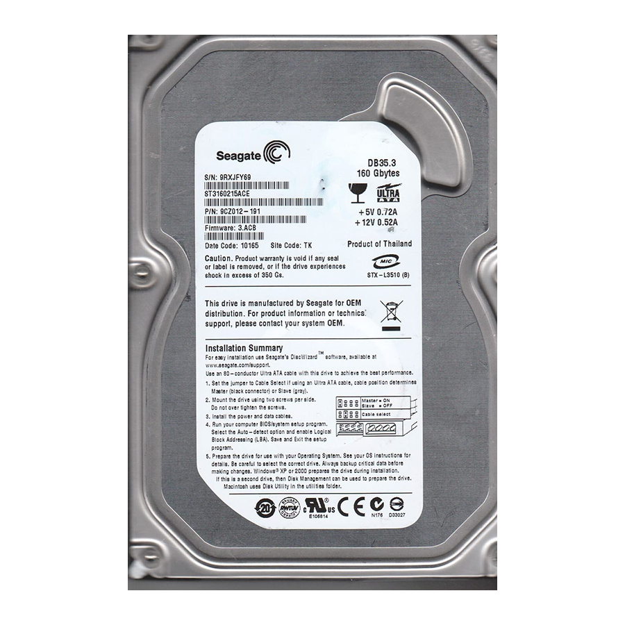 Seagate ST3160215ACE Manuals