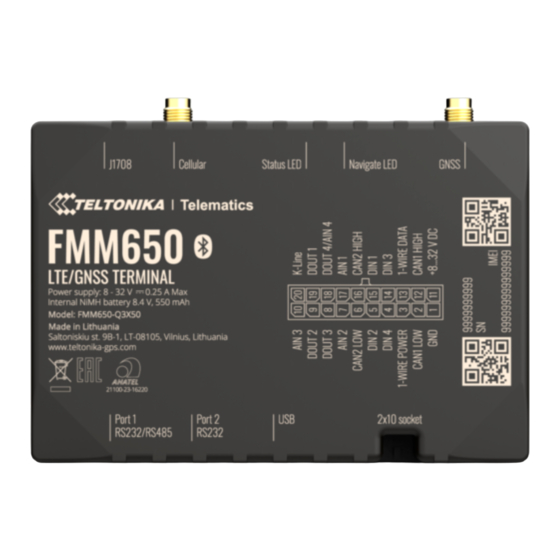 Teltonika Telematics FMM650 Quick Manual