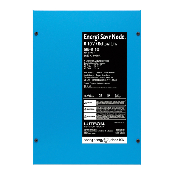 Lutron Electronics Energi Savr Node QSN-4S16-S-347 Programming Manual