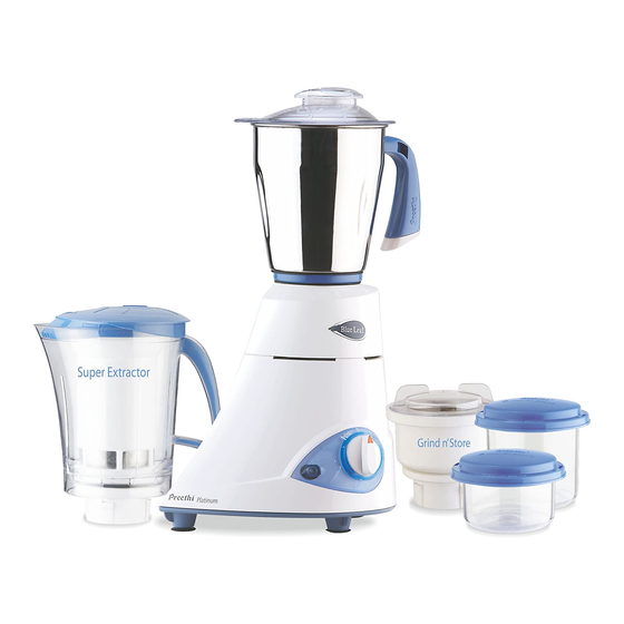 Preethi Blue Leaf Platinum Instruction Manual & Warranty Card