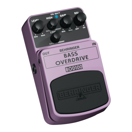 Behringer BASS OVERDRIVE BOD100 User Manual