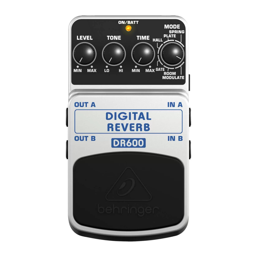Behringer DIGITAL REVERB DR600 - Digital Effects Pedal Manual