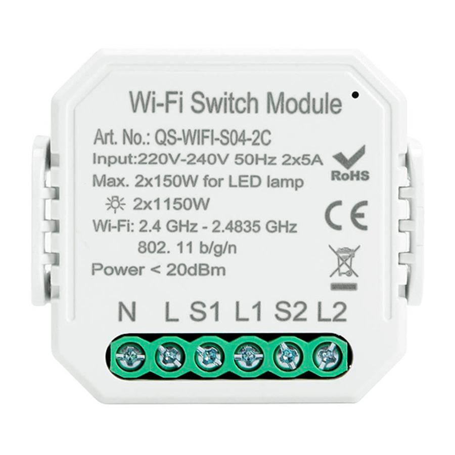 TUYA QS-WIFI-S04-2C - 2 Gang Wi-Fi Switch Module Manual