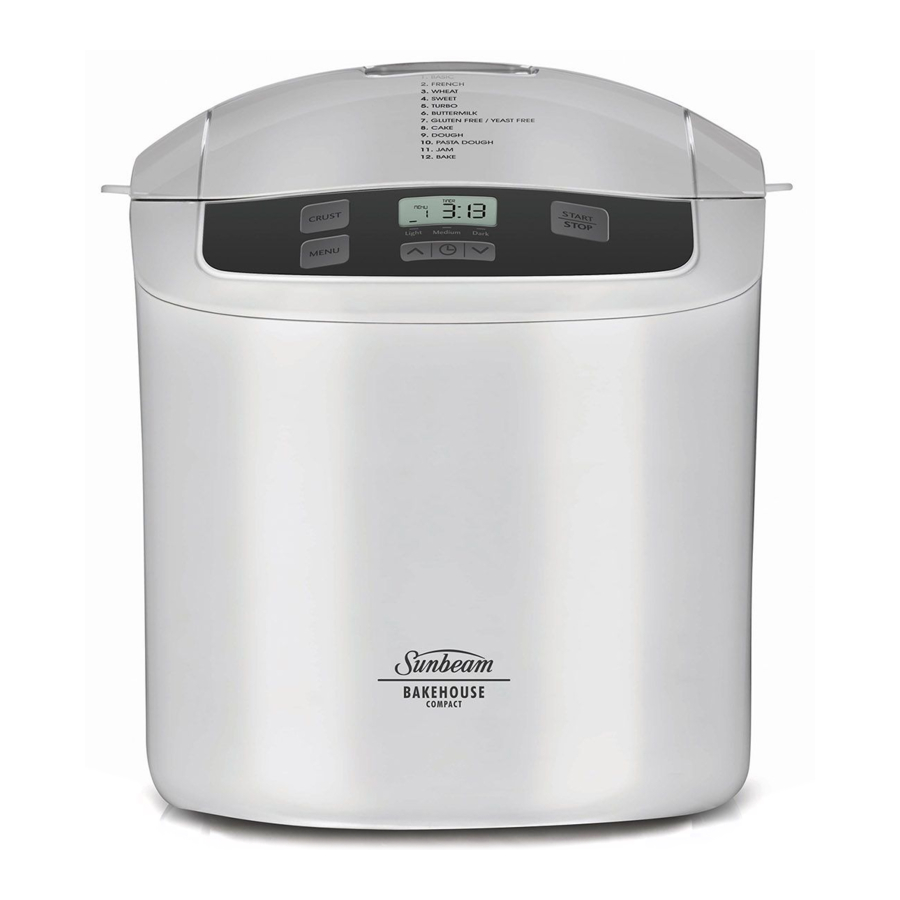 Sunbeam Bakehouse BM2500 Compact Automatic Dough & Bread Maker Manual ManualsLib