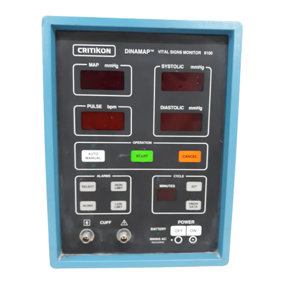 Critikon DINAMAP 8100 Operation Manual