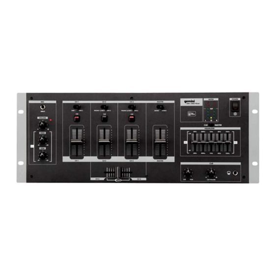 Gemini 4U 19" Rack Mounted Club Mixer MM-1000 Specifications