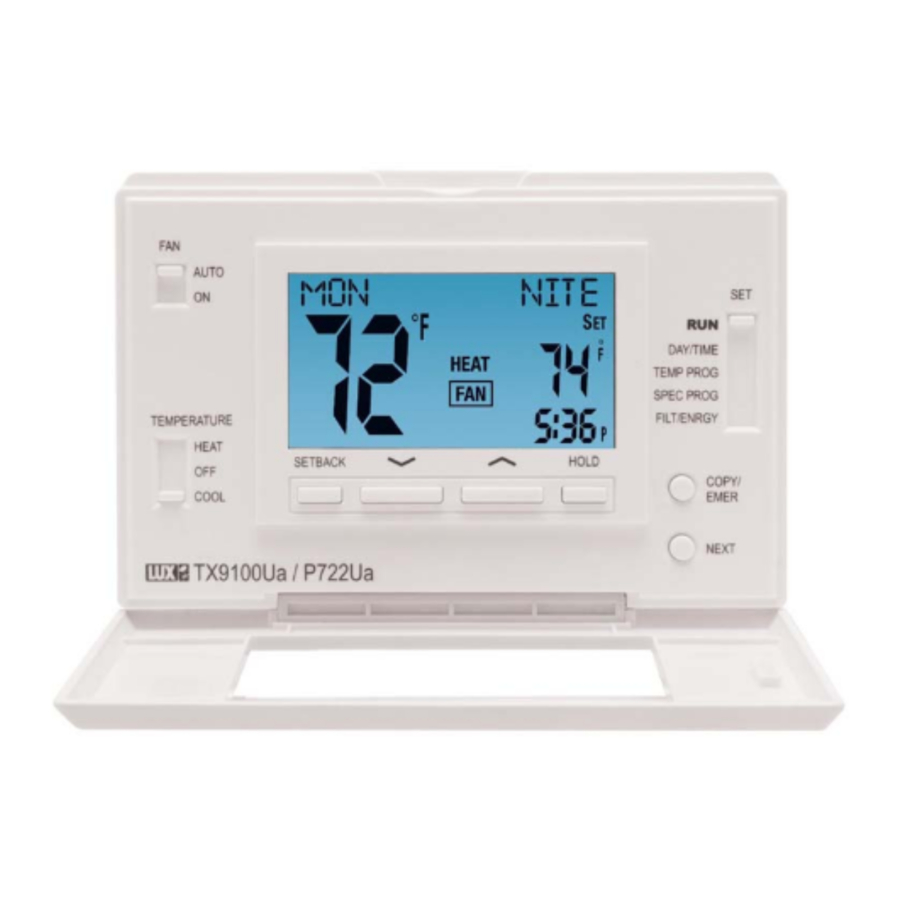 LUX SMART TEMP TX9100Ua - UNIVERSAL 7-DAY PROGRAMMABLE THERMOSTAT Manual
