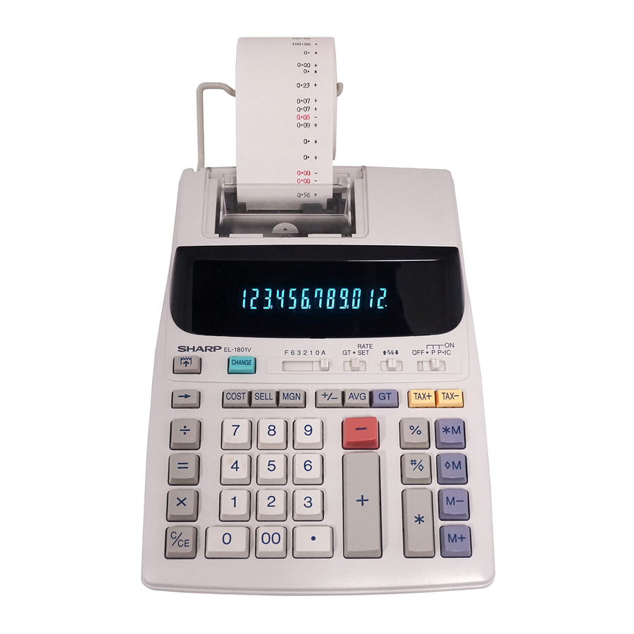 Sharp EL-1801V - Electronic Printing Calculator Manual