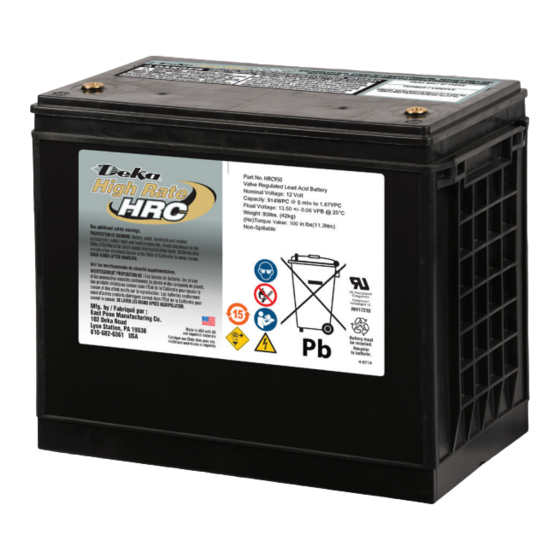 User Manuals: Deka HRC800 12V Monobloc Battery
