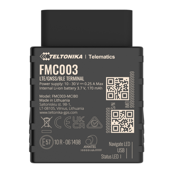 Teltonika Telematics FMC003 Quick Manual