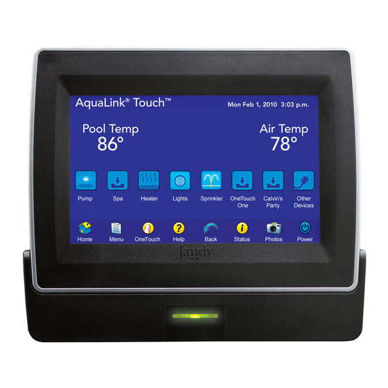 Zodiac AquaLink RS Touch Quick Review Card