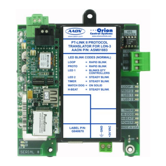 AAON PT-Link II LON-3 Installation Sheet