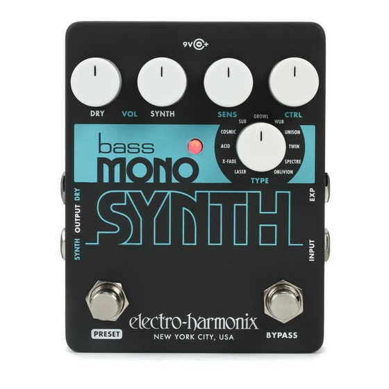 Electro-Harmonix Bass Mono Synth Quick Start Manual