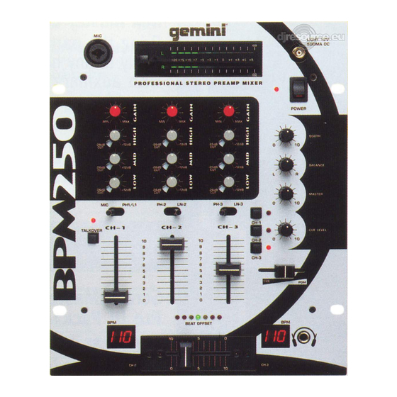 Gemini BPM-250 Operation Manual