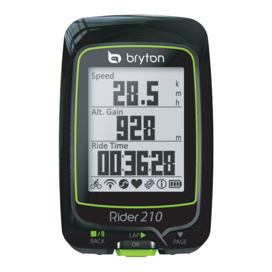 Bryton Rider 210 Quick Start Manual