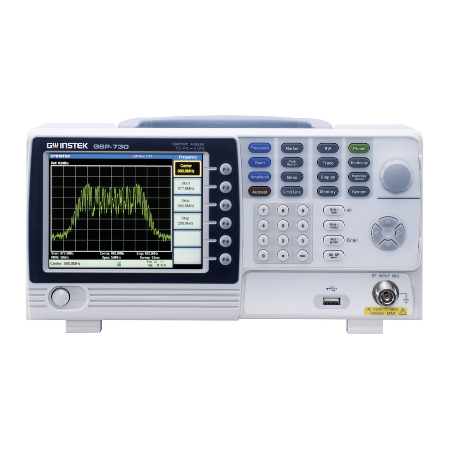 Gwinstek GSP-730, 82SP-73000MC1 - Spectrum Analyzer Quick Start Guide