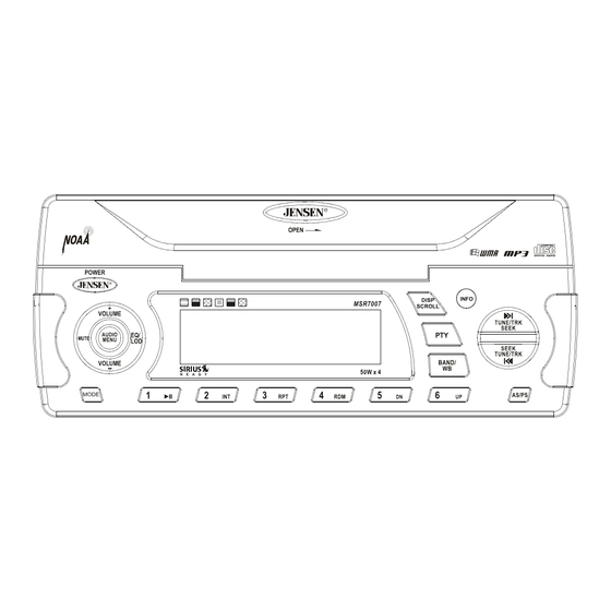 Jensen WATERPROOF AM/FM/RBDS/WB/CDP/SIRIUS/IPOD READY MSR7007 Installation And Operation Manual