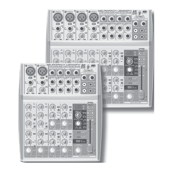 Behringer EURORACK UB1002FX Quick Start Manual